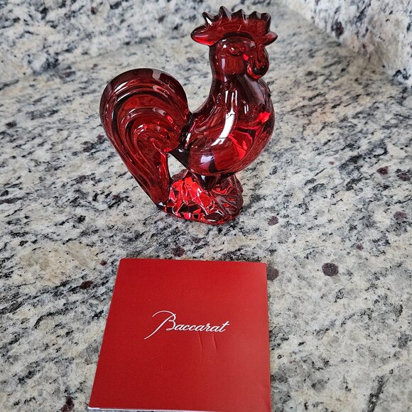 RARE MIB 2017 BACCARAT CRYSTAL ZODIAC ROOSTER CHICKEN CRYSTAL FIGURINE OBJET - Picture 1 of 10